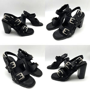 Rag & Bone BARON Black Leather Triple Buckle 4.5" Block Heel Sandal US8.5 EU38.5